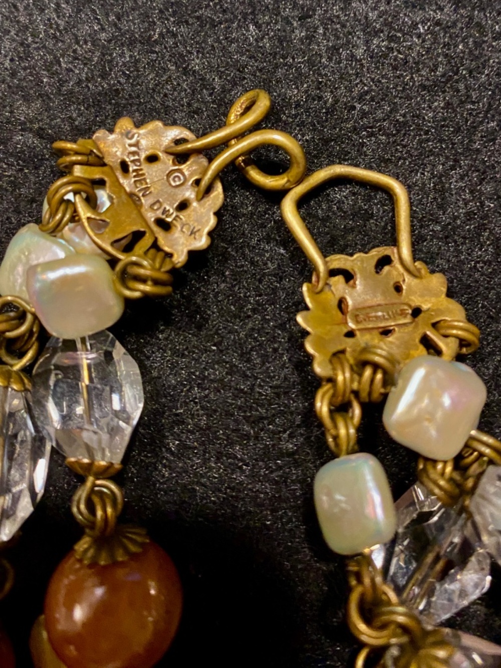 Vintage Stephen Dweck Coral and Crystal 3 tiered necklace - Picture 3 of 3